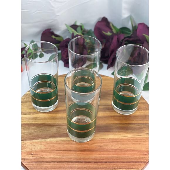 Set of 4 Vintage 80's Noritake Legacy Coventry Tumblers - Green and Gold - Picture 4 of 5